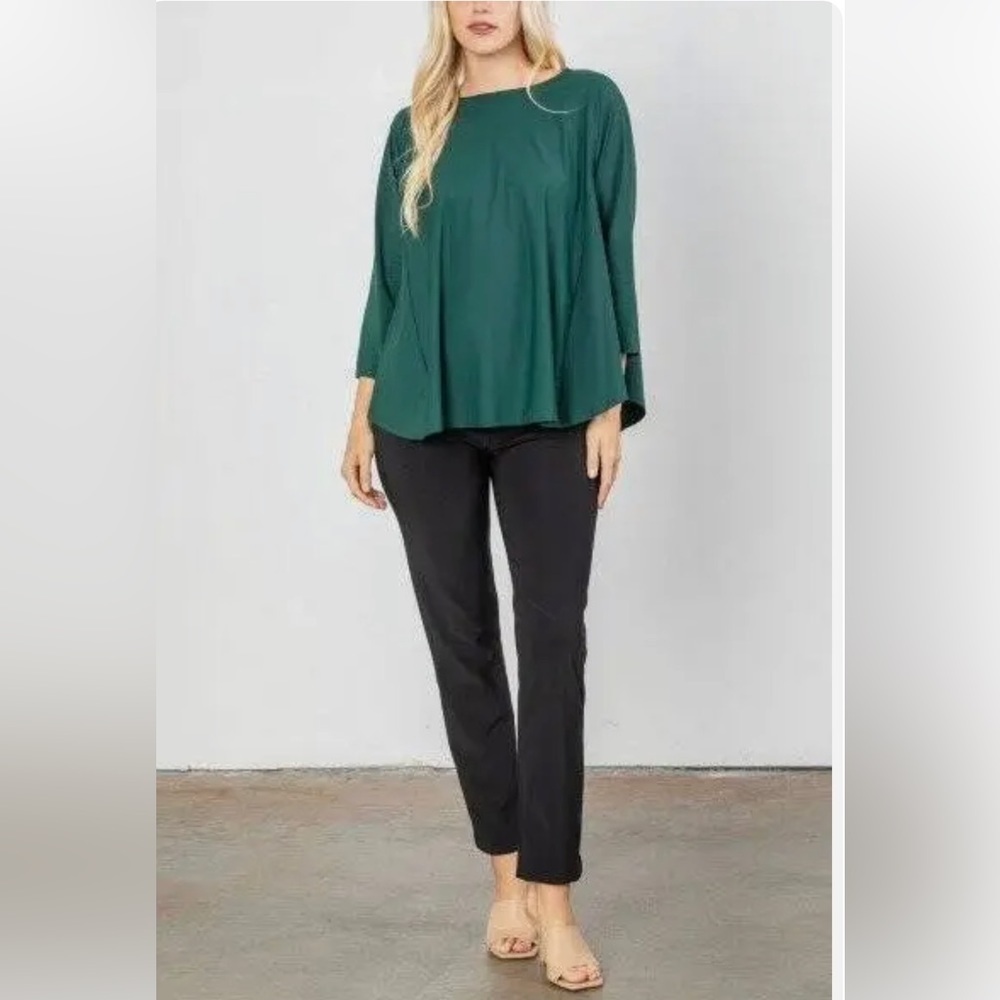 NWT IC Collection by Connie K size Small green 3/4 Sleeve Swing Tunic To…